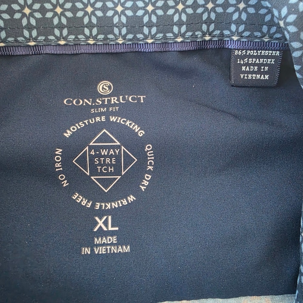Con.Struct Mens Slim Fit XL Performance Medallion Print Stretch Shirt Navy Blue - Picture 3 of 7